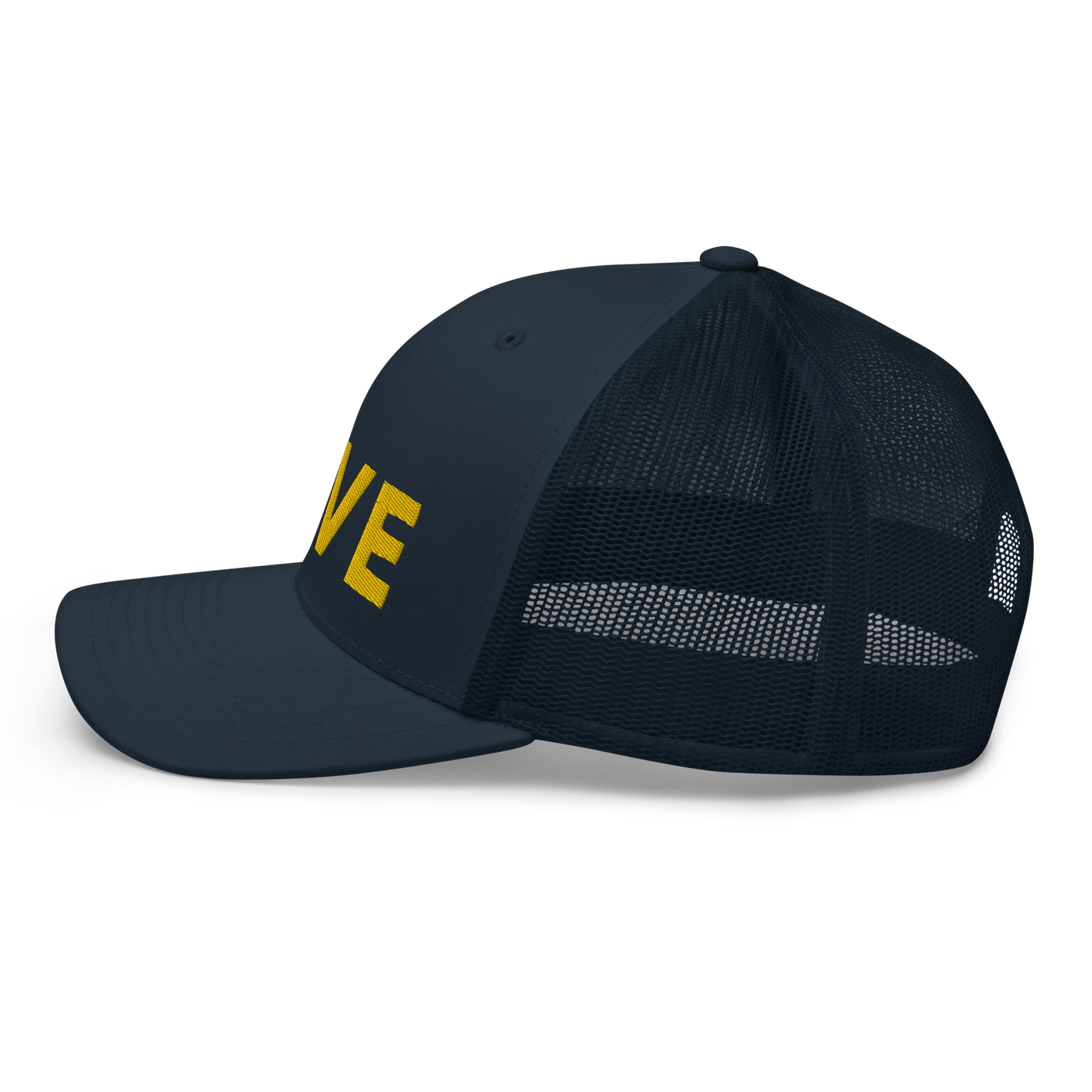 Michigan 'Love' Trucker Hat (Geometric Sans Font) | Gold Embroidery