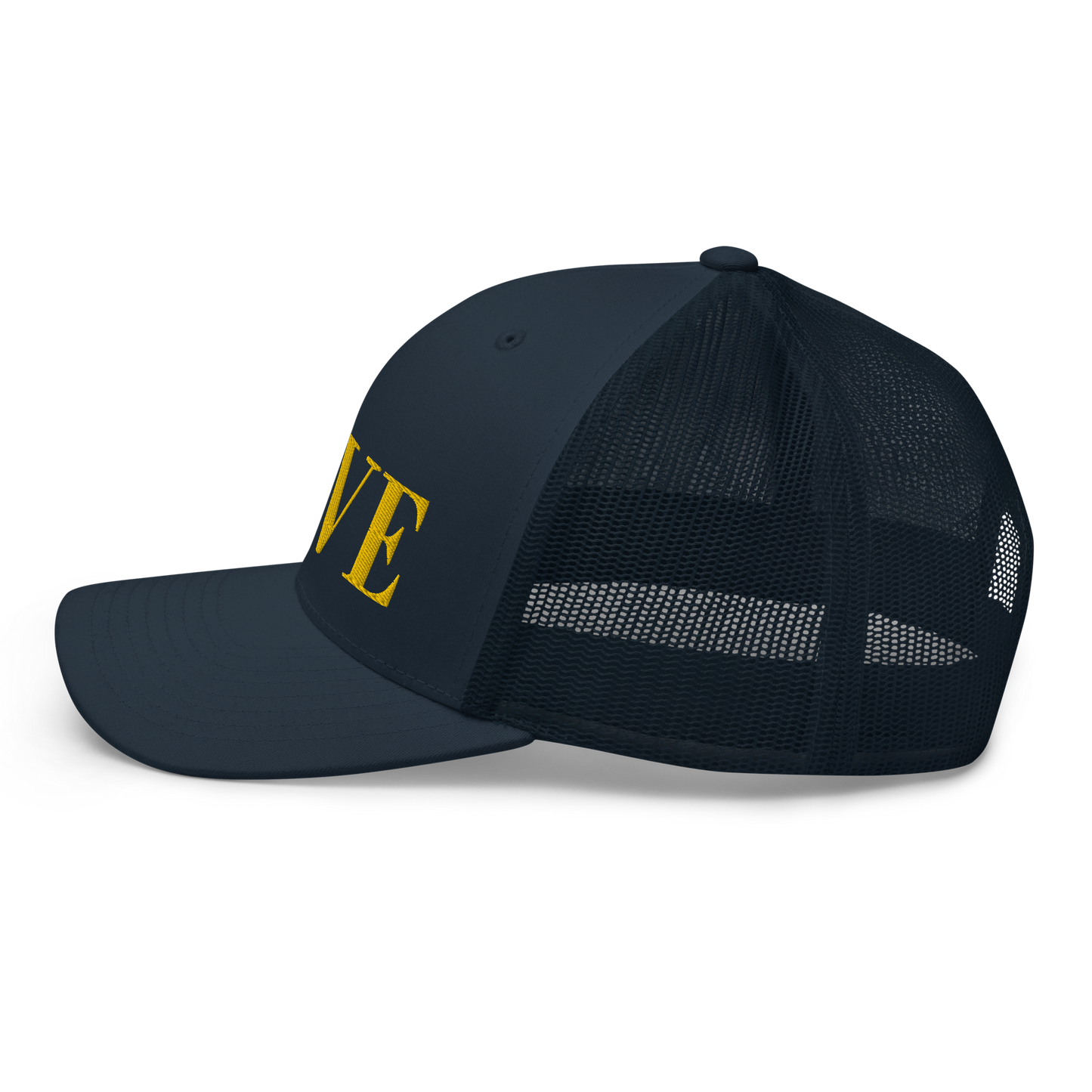 Michigan 'Love' Trucker Hat (Didone Font) | Gold Embroidery