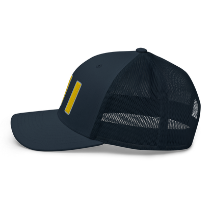 Michigan 'MI' Trucker Hat (1940s Baseball Font) | Gold Embroidery