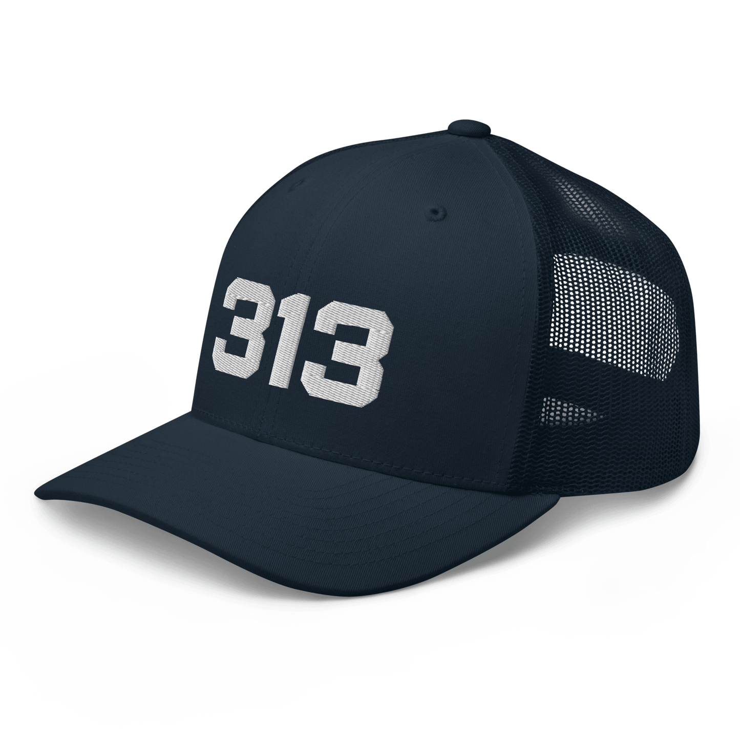 Detroit '313' Trucker Hat | White/Black Embroidery - Circumspice Michigan