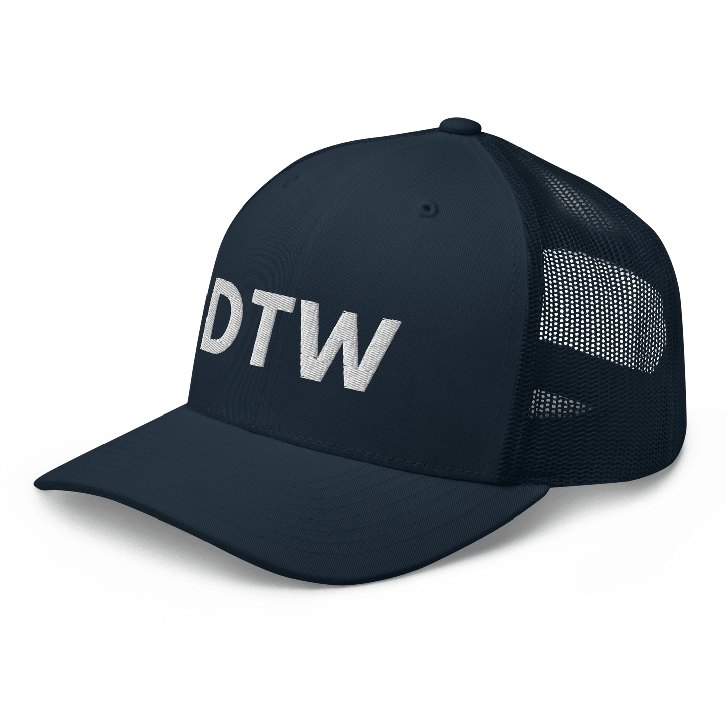 Detroit 'DTW' Trucker Hat | White/Black Embroidery - Circumspice Michigan