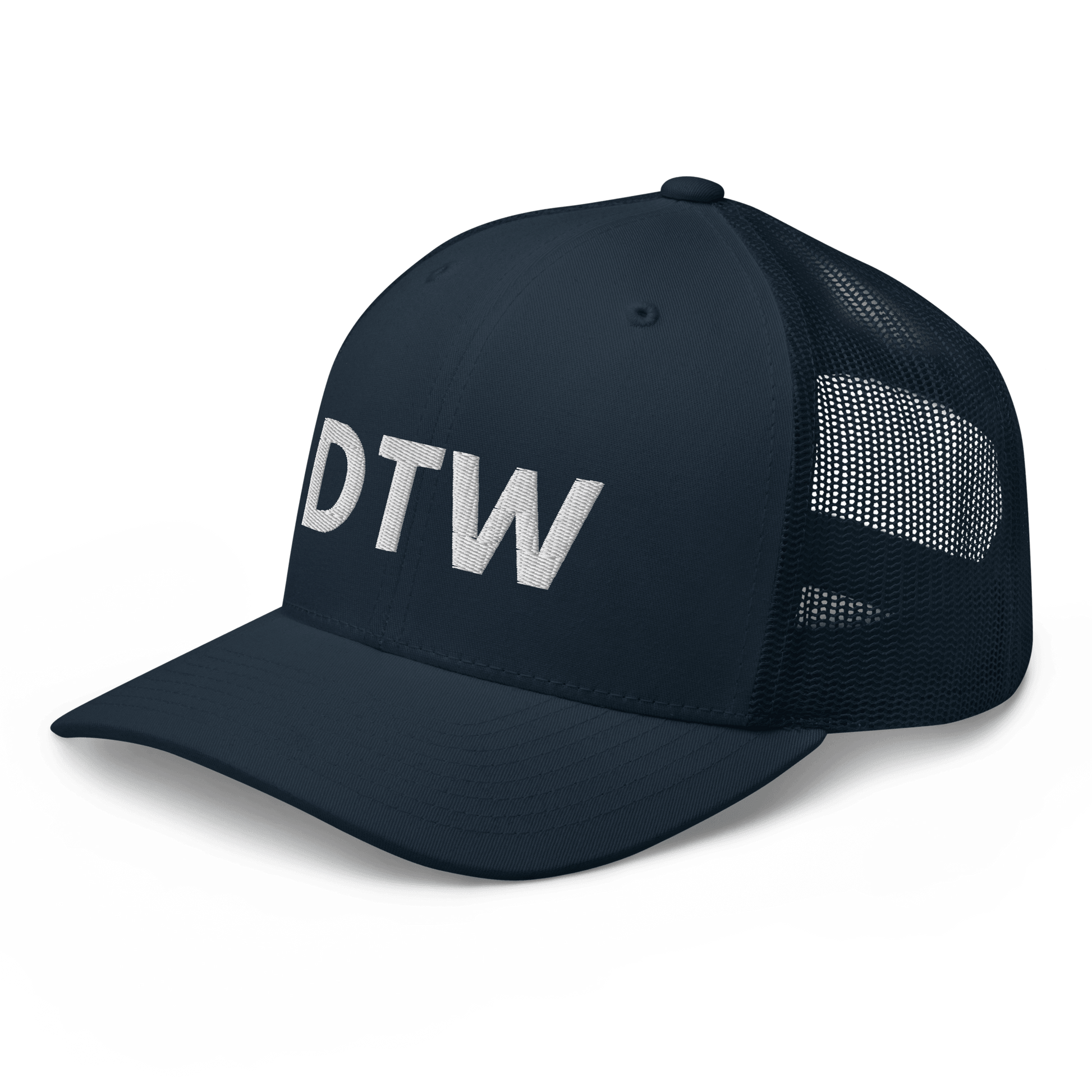 Detroit 'DTW' Trucker Hat | White/Black Embroidery - Circumspice Michigan