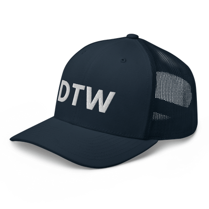 Detroit 'DTW' Trucker Hat | White/Black Embroidery - Circumspice Michigan