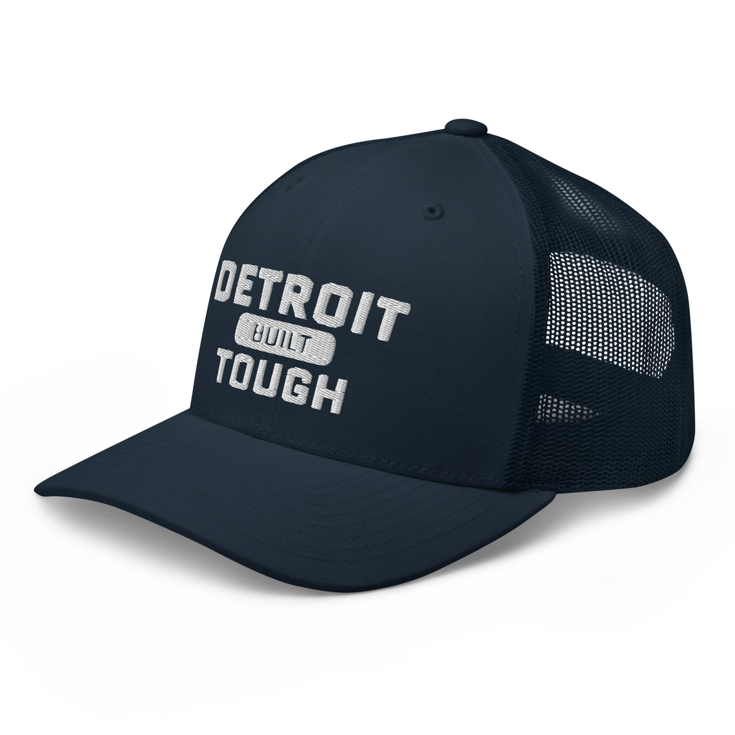 'Built Detroit Tough' Trucker Hat | White/Black Embroidery