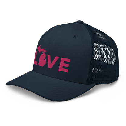 Michigan 'Love' Trucker Hat (Geometric Sans Font) | Pink Embrodiery