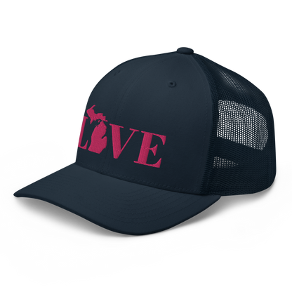 Michigan 'Love' Trucker Hat (Didone Font) | Pink Embrodiery