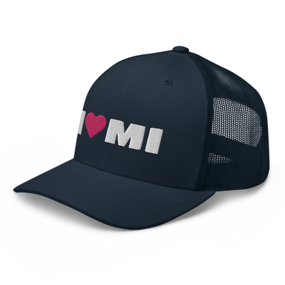 Michigan 'I ❤️ MI' Trucker Hat (French Olive Font)