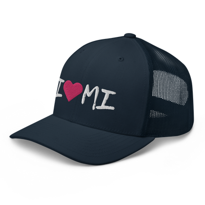 Michigan 'I ❤️ MI' Trucker Hat (Brush Font)