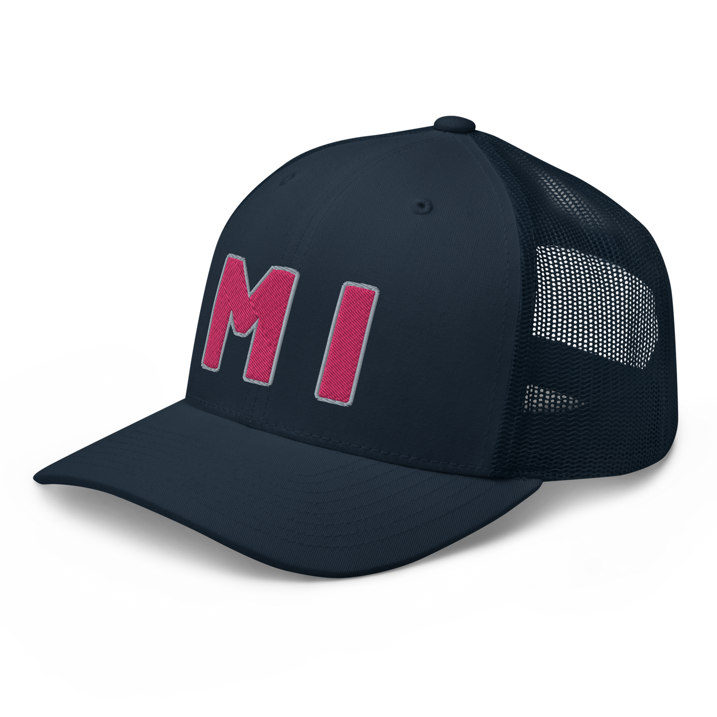 Michigan 'MI' Trucker Hat (1940s Baseball Font) | Pink Embroidery