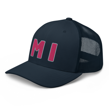 Michigan 'MI' Trucker Hat (1940s Baseball Font) | Pink Embroidery