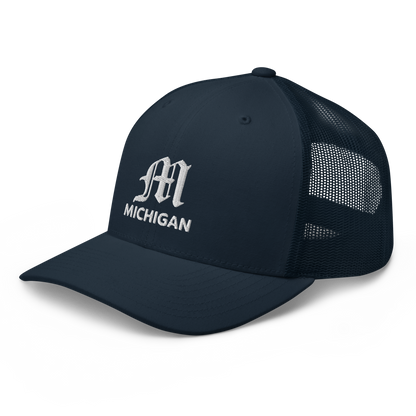 'Michigan' Trucker Hat (w/ Old English 'M')