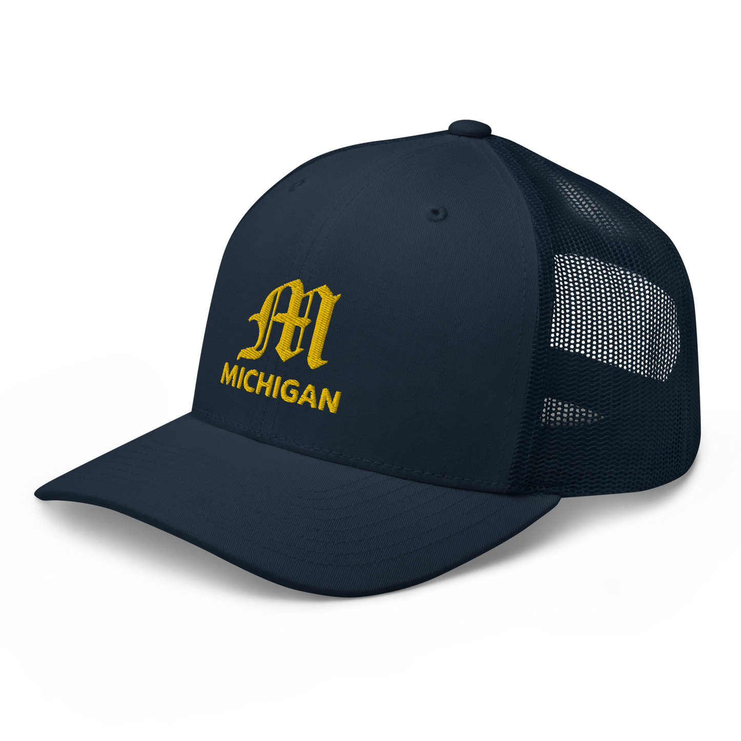 'Michigan' Trucker Hat (w/ 'Old English M') | Gold Embroidery