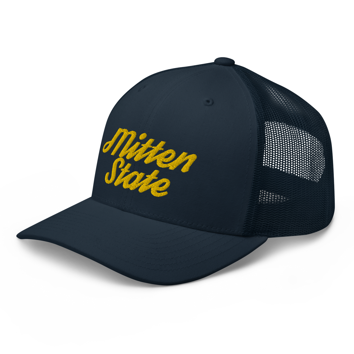 Michigan 'Mitten State' Trucker Hat (Script Font) | Gold Embroidery