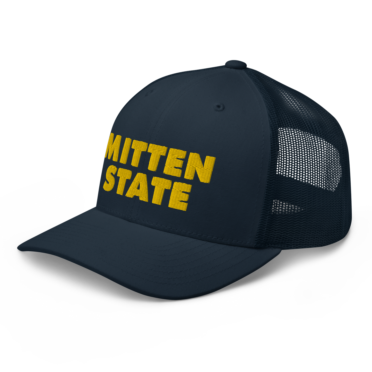 Michigan 'Mitten State' Trucker Hat (Geometric Sans Font) | Gold Embroidery