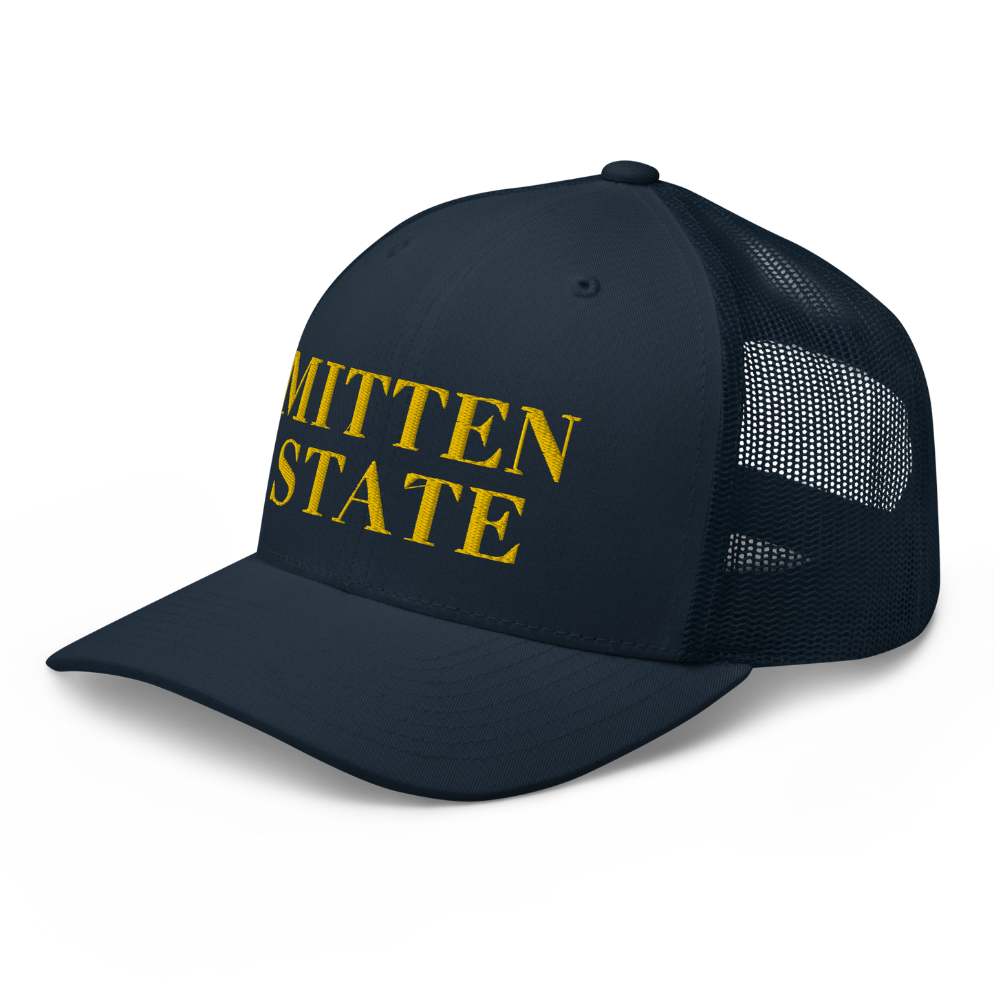 Michigan 'Mitten State' Trucker Hat (Didone Font) | Gold Embroidery