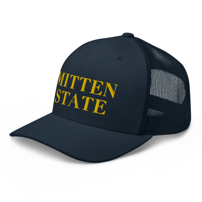 Michigan 'Mitten State' Trucker Hat (Didone Font) | Gold Embroidery