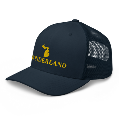 Michigan 'Wonderland' Trucker Hat (Didone Font) | Gold Embroidery