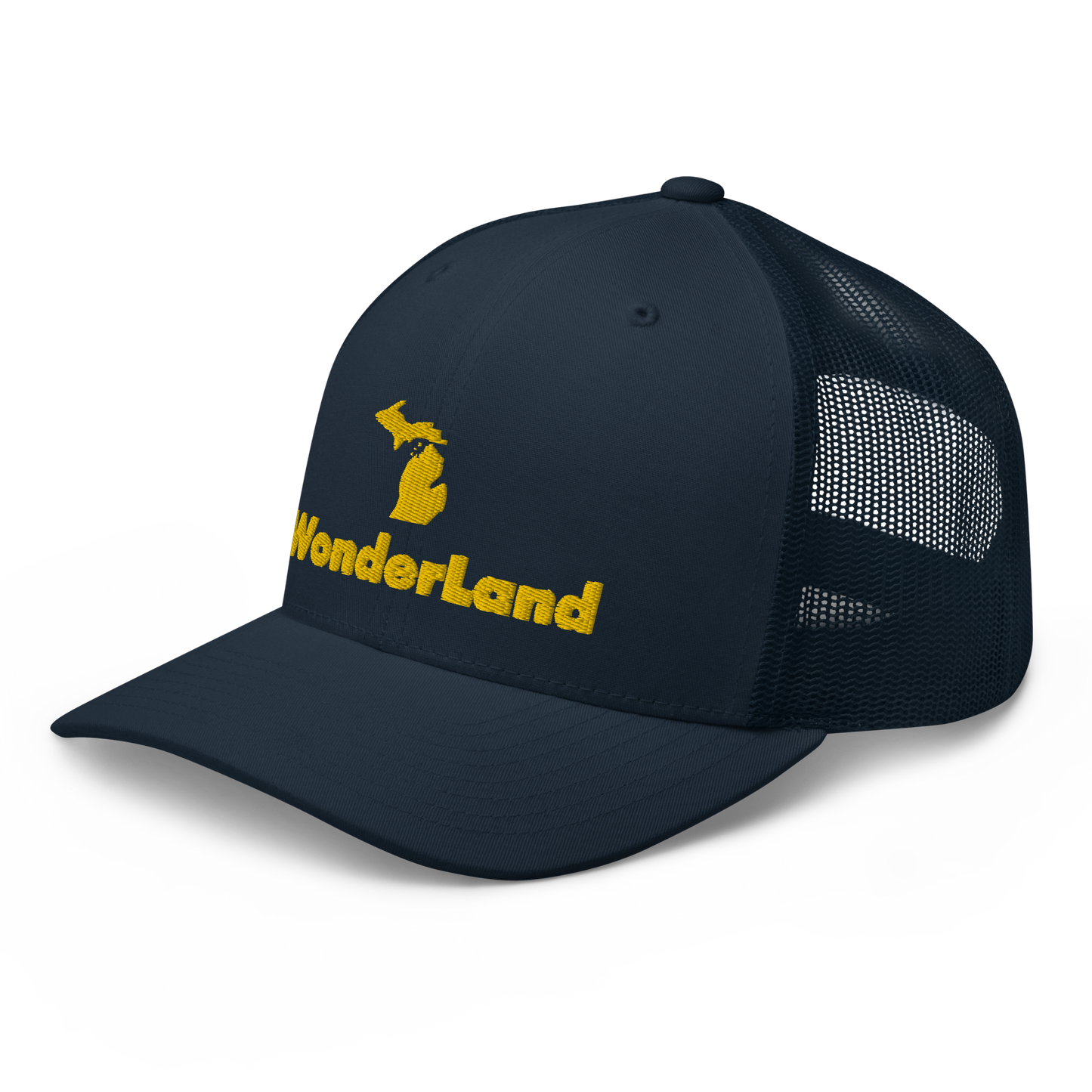 Michigan 'Wonderland' Trucker Hat (Geometric Sans Font) | Gold Embroidery