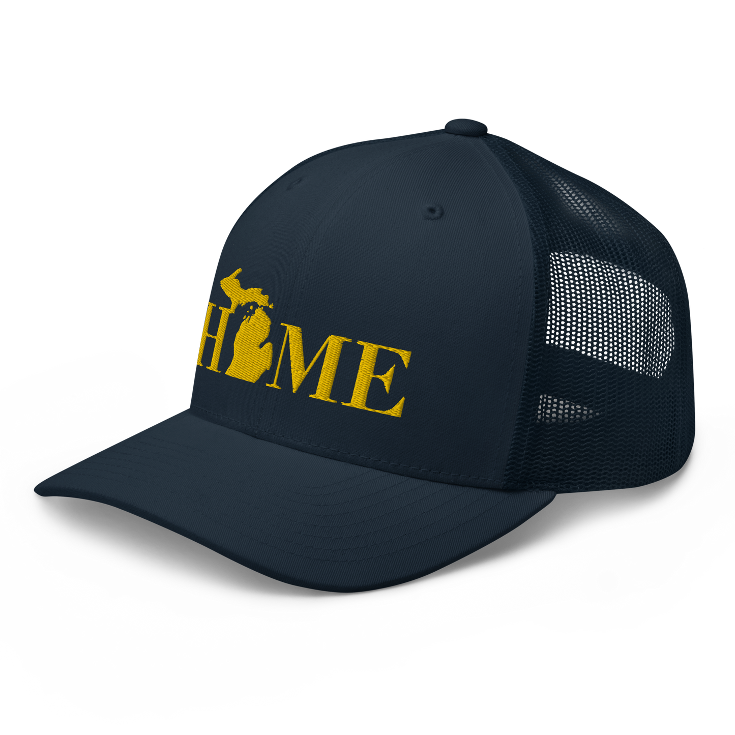 Michigan 'Home' Trucker Hat (Didone Font) | Gold Embroidery