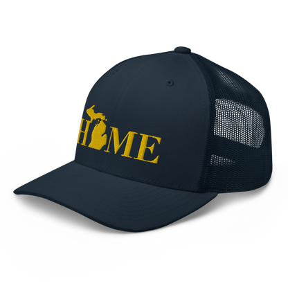 Michigan 'Home' Trucker Hat (Didone Font) | Gold Embroidery