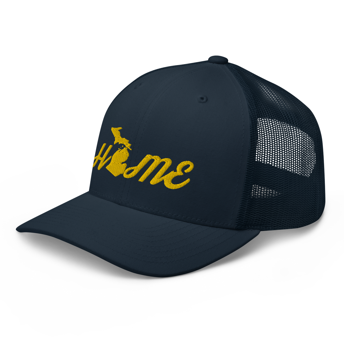 Michigan 'Home' Trucker Hat (Script Font) | Gold Embroidery