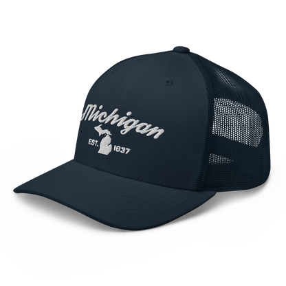 'Michigan EST 1837' Trucker Hat (Script Font)