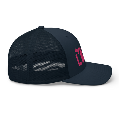 Michigan 'Love' Trucker Hat (Geometric Sans Font) | Pink Embrodiery