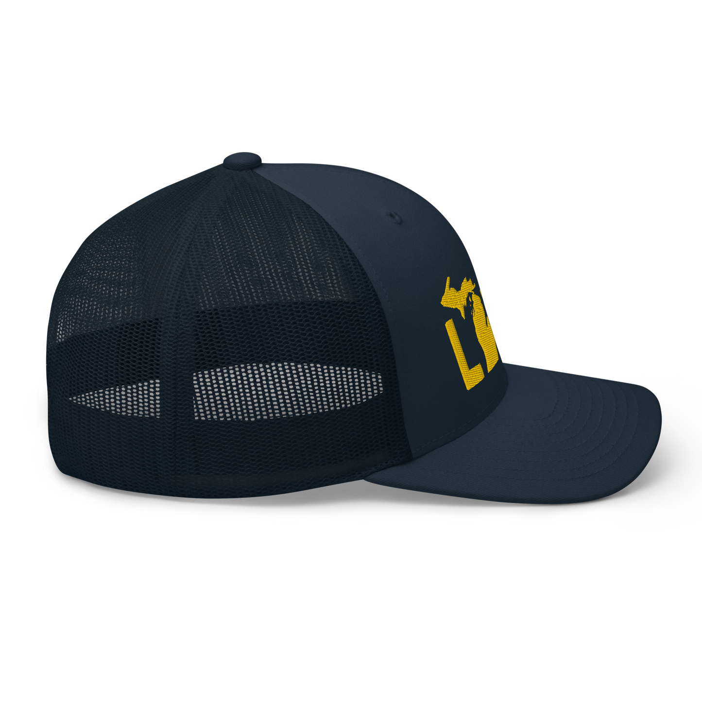 Michigan 'Love' Trucker Hat (Geometric Sans Font) | Gold Embroidery