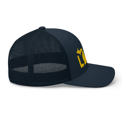 Michigan 'Love' Trucker Hat (Geometric Sans Font) | Gold Embroidery