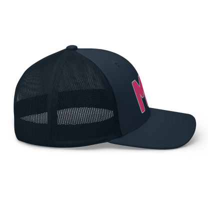 Michigan 'MI' Trucker Hat (1940s Baseball Font) | Pink Embroidery