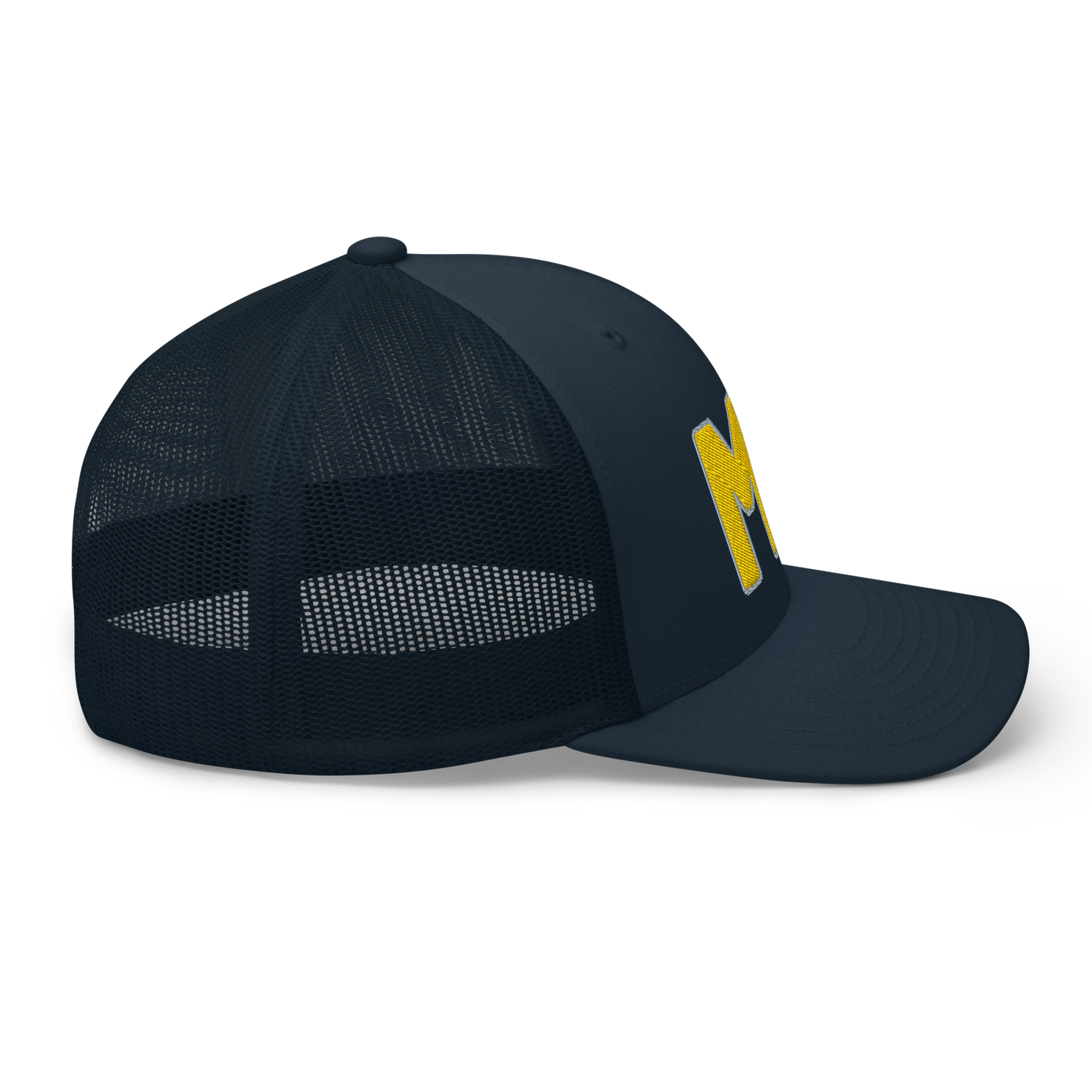 Michigan 'MI' Trucker Hat (1940s Baseball Font) | Gold Embroidery