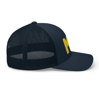 Michigan 'MI' Trucker Hat (1940s Baseball Font) | Gold Embroidery