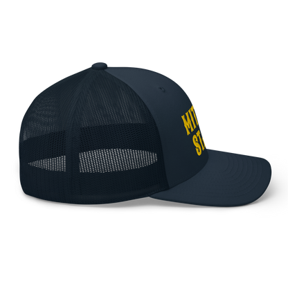 Michigan 'Mitten State' Trucker Hat (Western Font) | Gold Embroidery