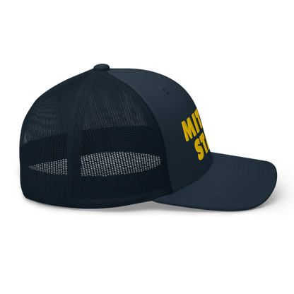 Michigan 'Mitten State' Trucker Hat (Geometric Sans Font) | Gold Embroidery