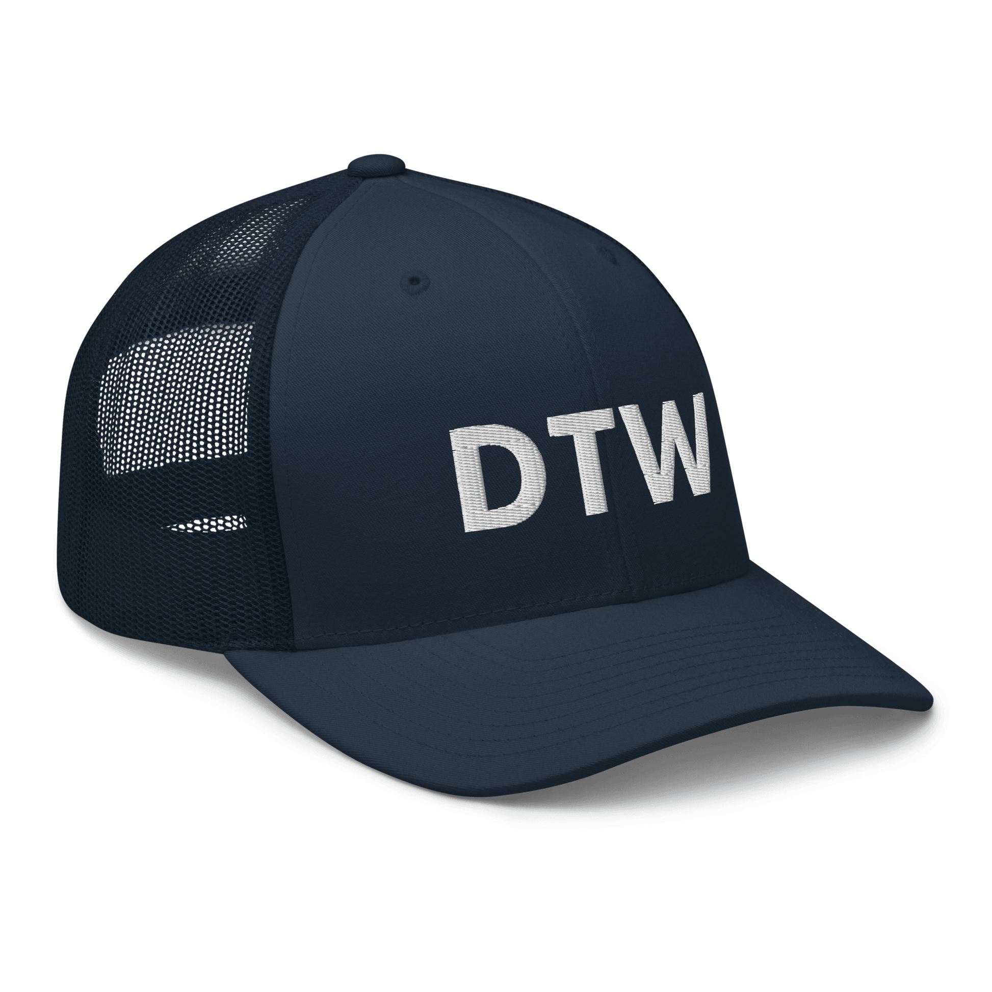 Detroit 'DTW' Trucker Hat | White/Black Embroidery - Circumspice Michigan