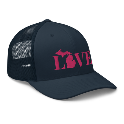 Michigan 'Love' Trucker Hat (Didone Font) | Pink Embrodiery