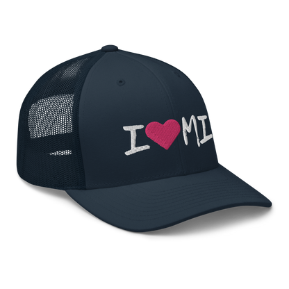 Michigan 'I ❤️ MI' Trucker Hat (Brush Font)