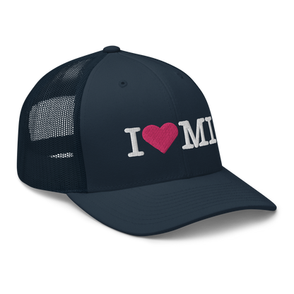 Michigan 'I ❤️ MI' Trucker Hat (Typewriter Font)