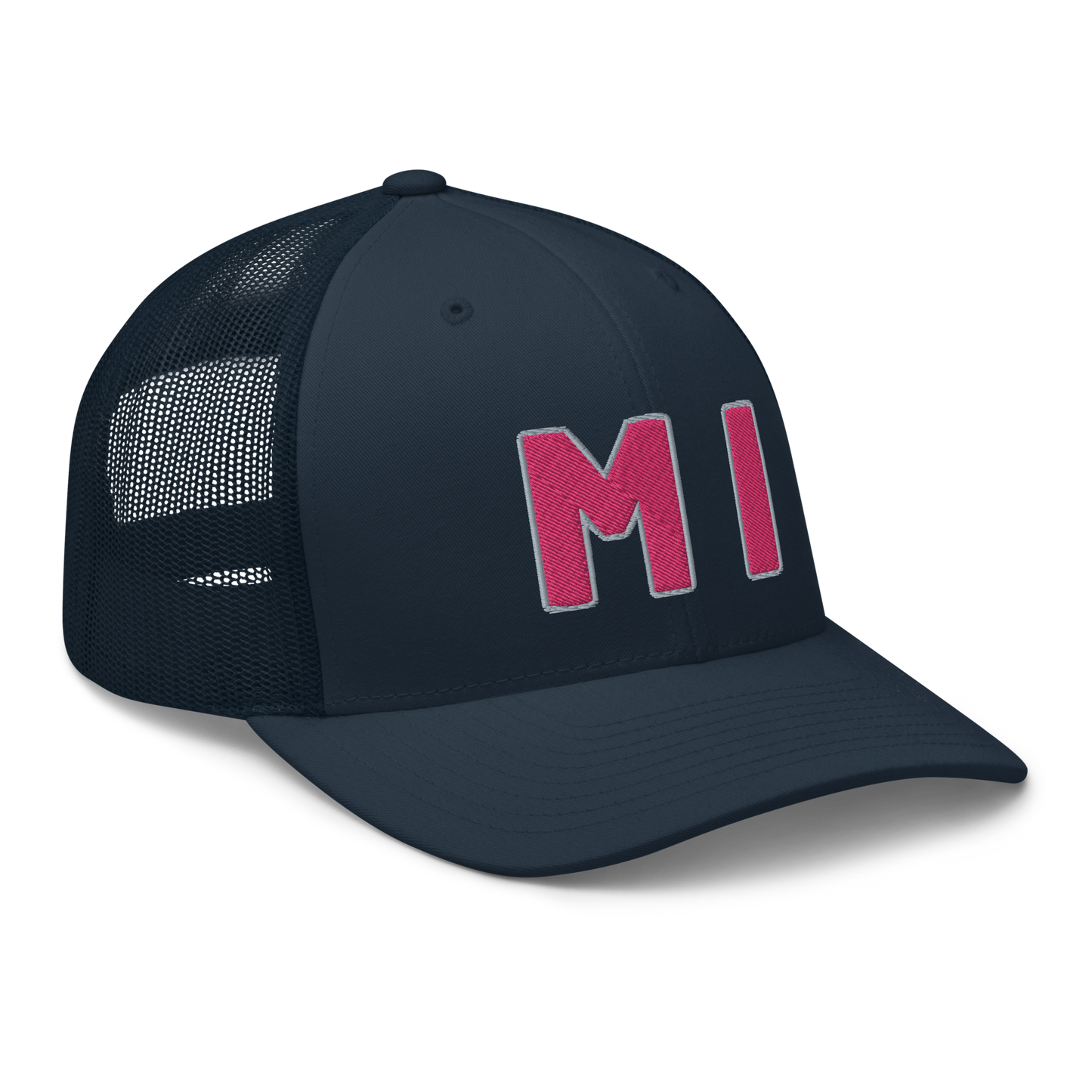 Michigan 'MI' Trucker Hat (1940s Baseball Font) | Pink Embroidery