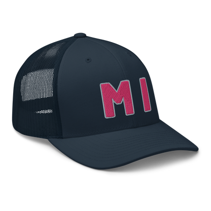 Michigan 'MI' Trucker Hat (1940s Baseball Font) | Pink Embroidery