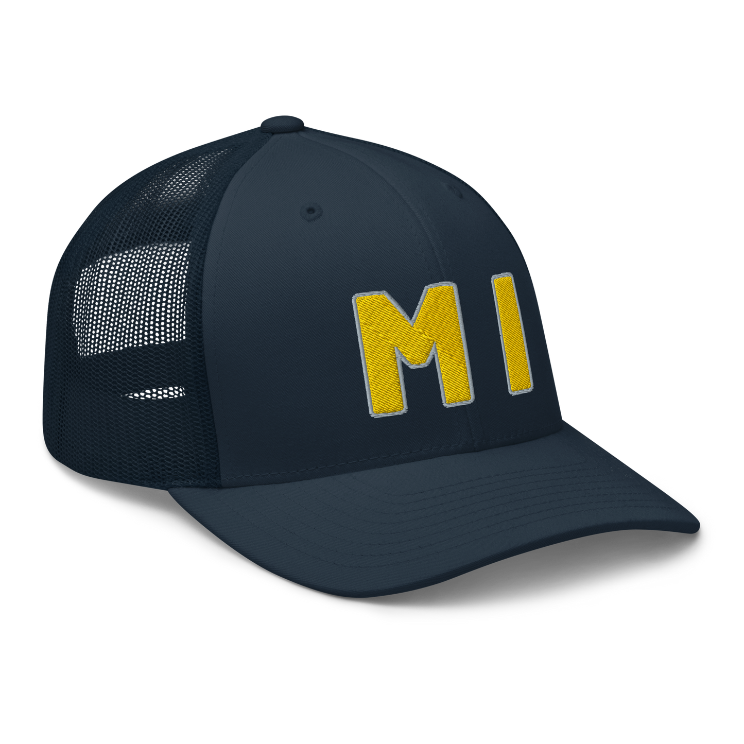 Michigan 'MI' Trucker Hat (1940s Baseball Font) | Gold Embroidery