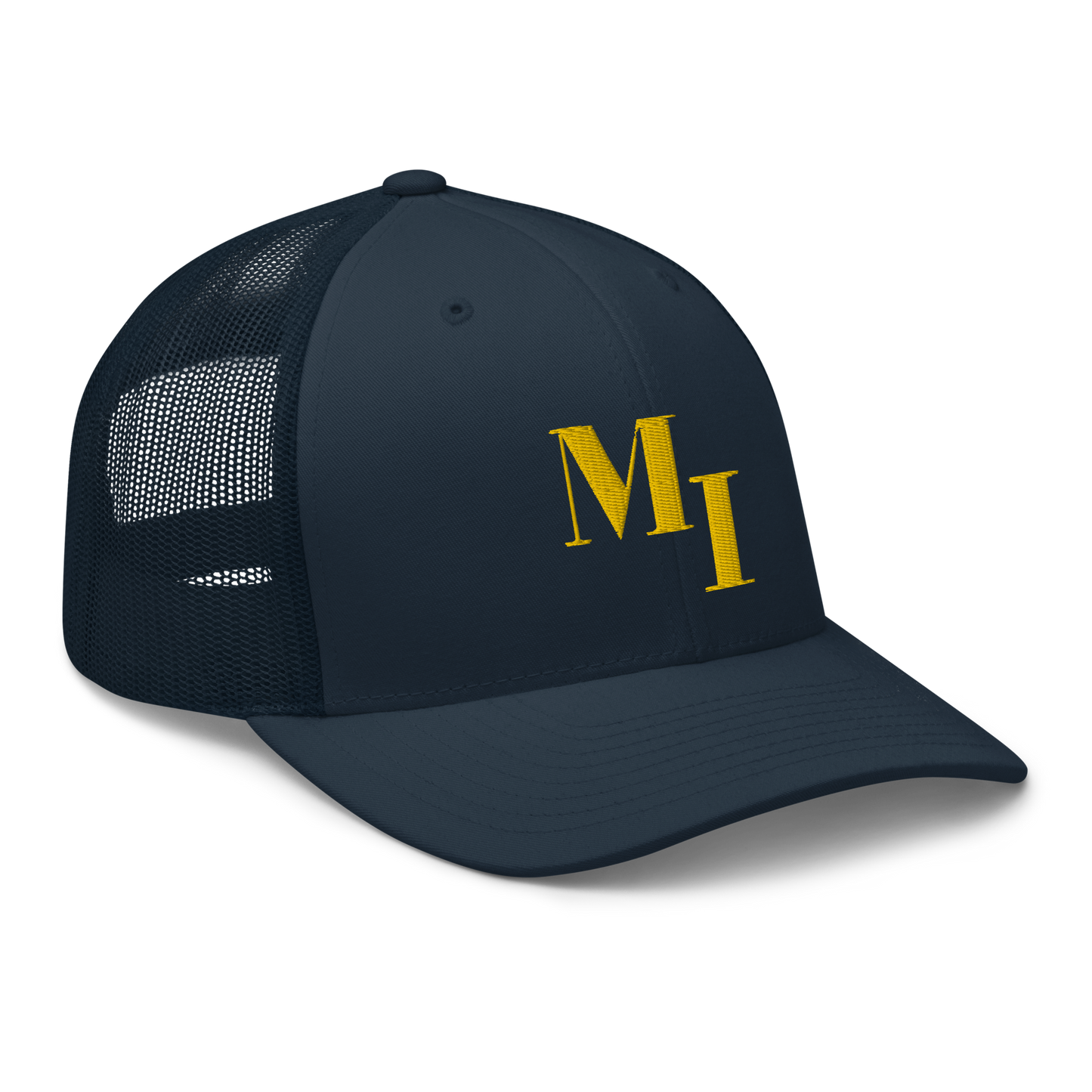 Michigan 'MI' Trucker Hat (Didone Logotype) | Gold Embroidery