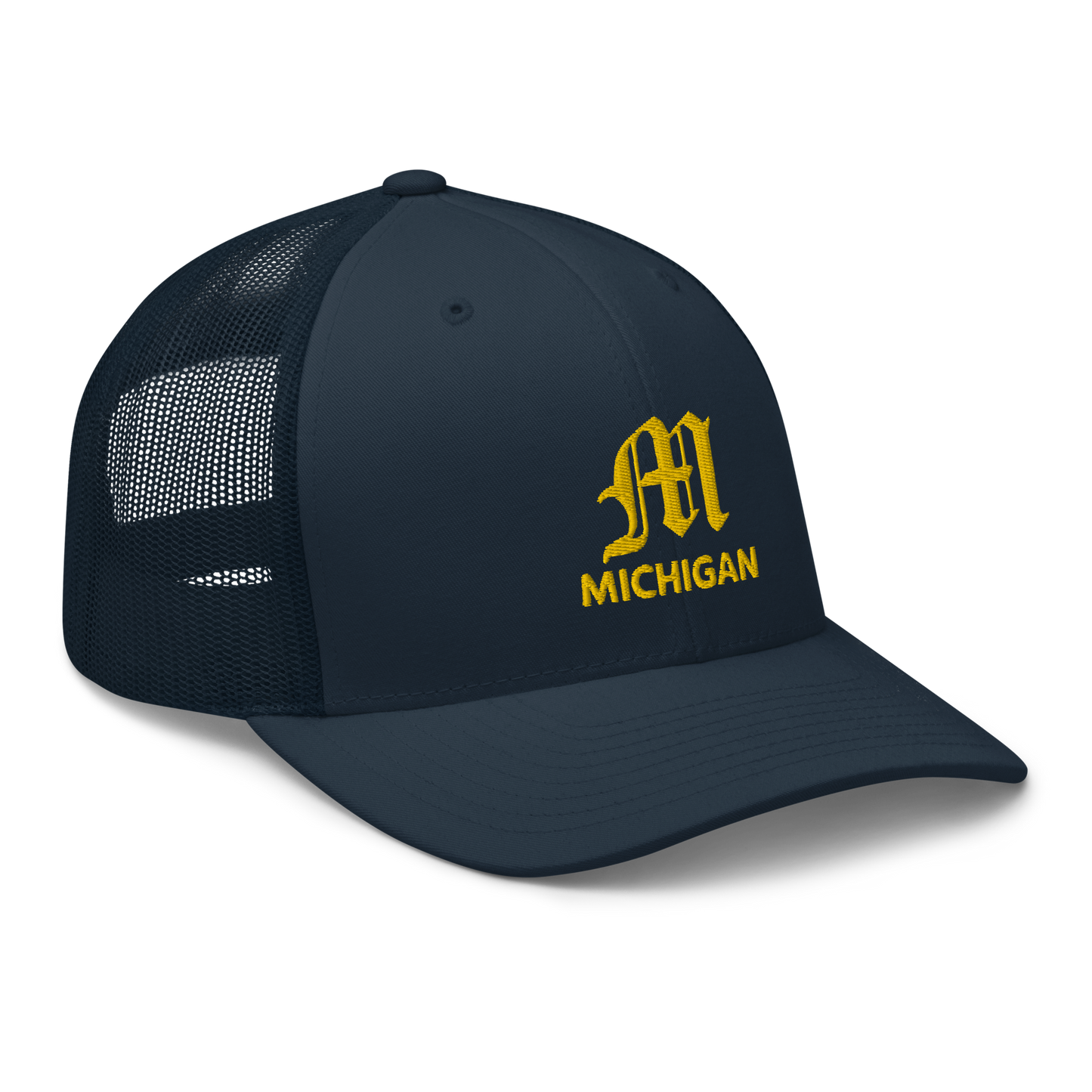 'Michigan' Trucker Hat (w/ 'Old English M') | Gold Embroidery