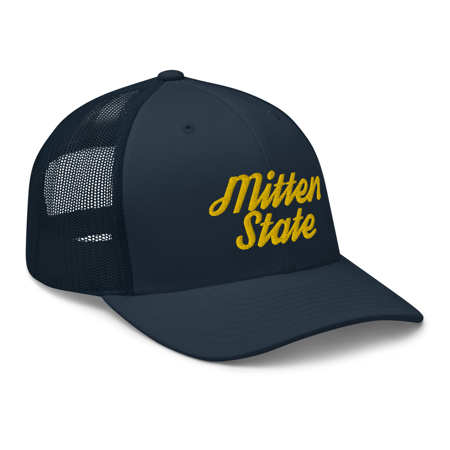 Michigan 'Mitten State' Trucker Hat (Script Font) | Gold Embroidery