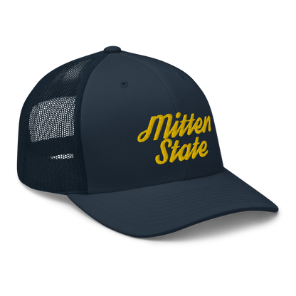 Michigan 'Mitten State' Trucker Hat (Script Font) | Gold Embroidery