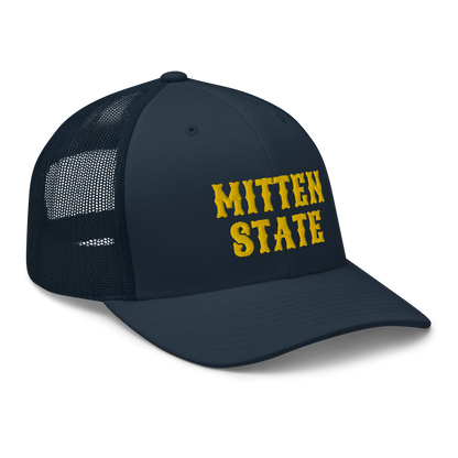 Michigan 'Mitten State' Trucker Hat (Western Font) | Gold Embroidery