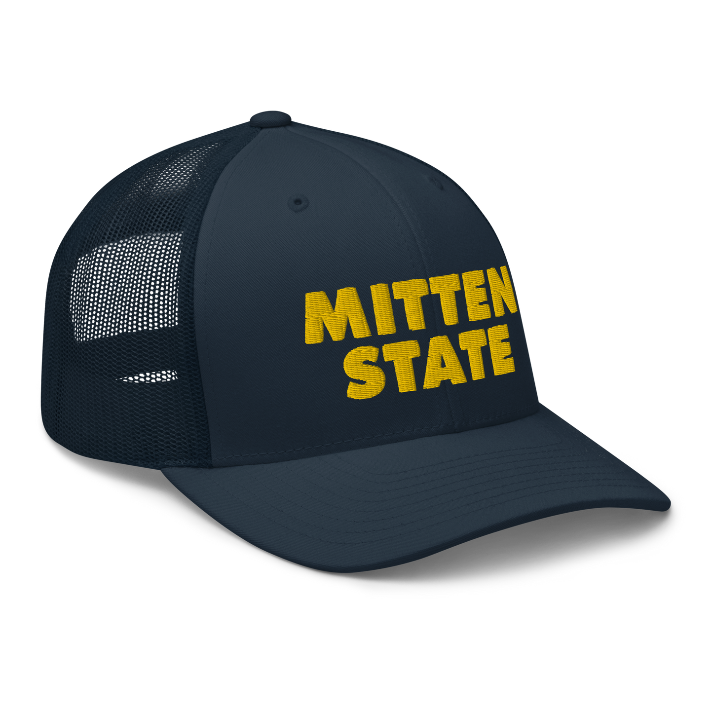 Michigan 'Mitten State' Trucker Hat (Geometric Sans Font) | Gold Embroidery