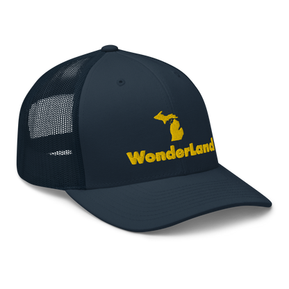 Michigan 'Wonderland' Trucker Hat (Geometric Sans Font) | Gold Embroidery