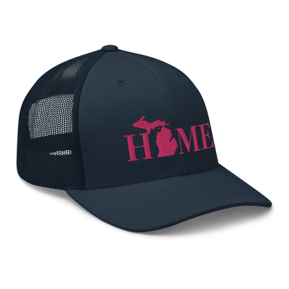 Michigan 'Home' Trucker Hat (Didone Font) | Pink Embroidery