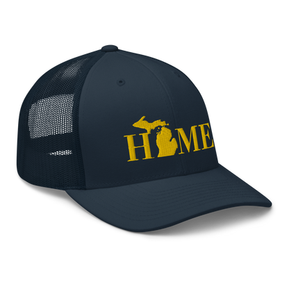 Michigan 'Home' Trucker Hat (Didone Font) | Gold Embroidery